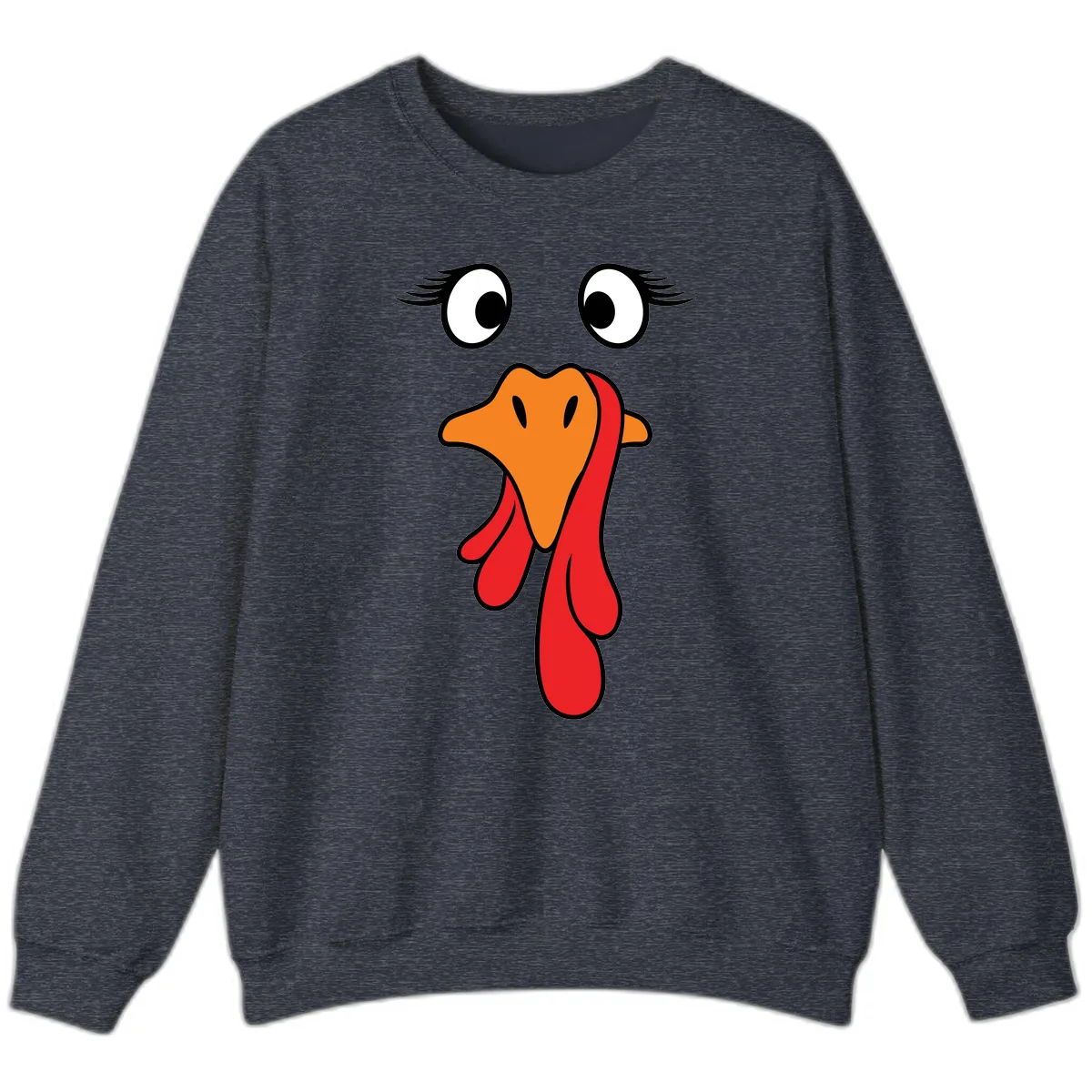 Funny Turkey Face Thanksgiving Trot Sweatshirt in Heather Sport Dark Navy