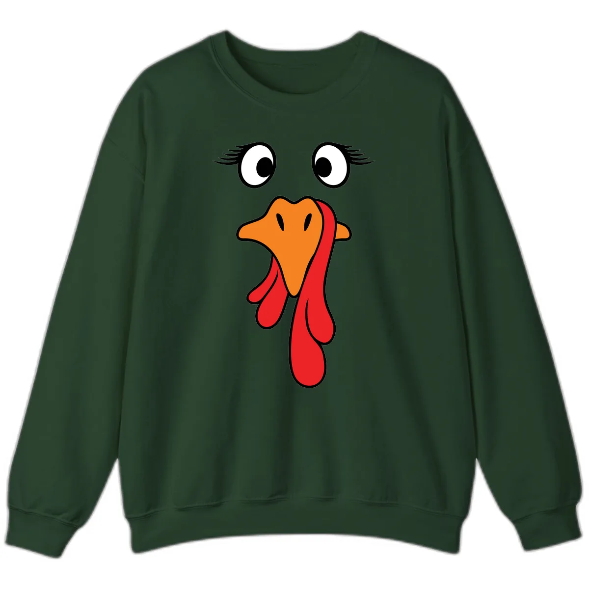 Funny Turkey Face Thanksgiving Trot Sweatshirt in Forest Green