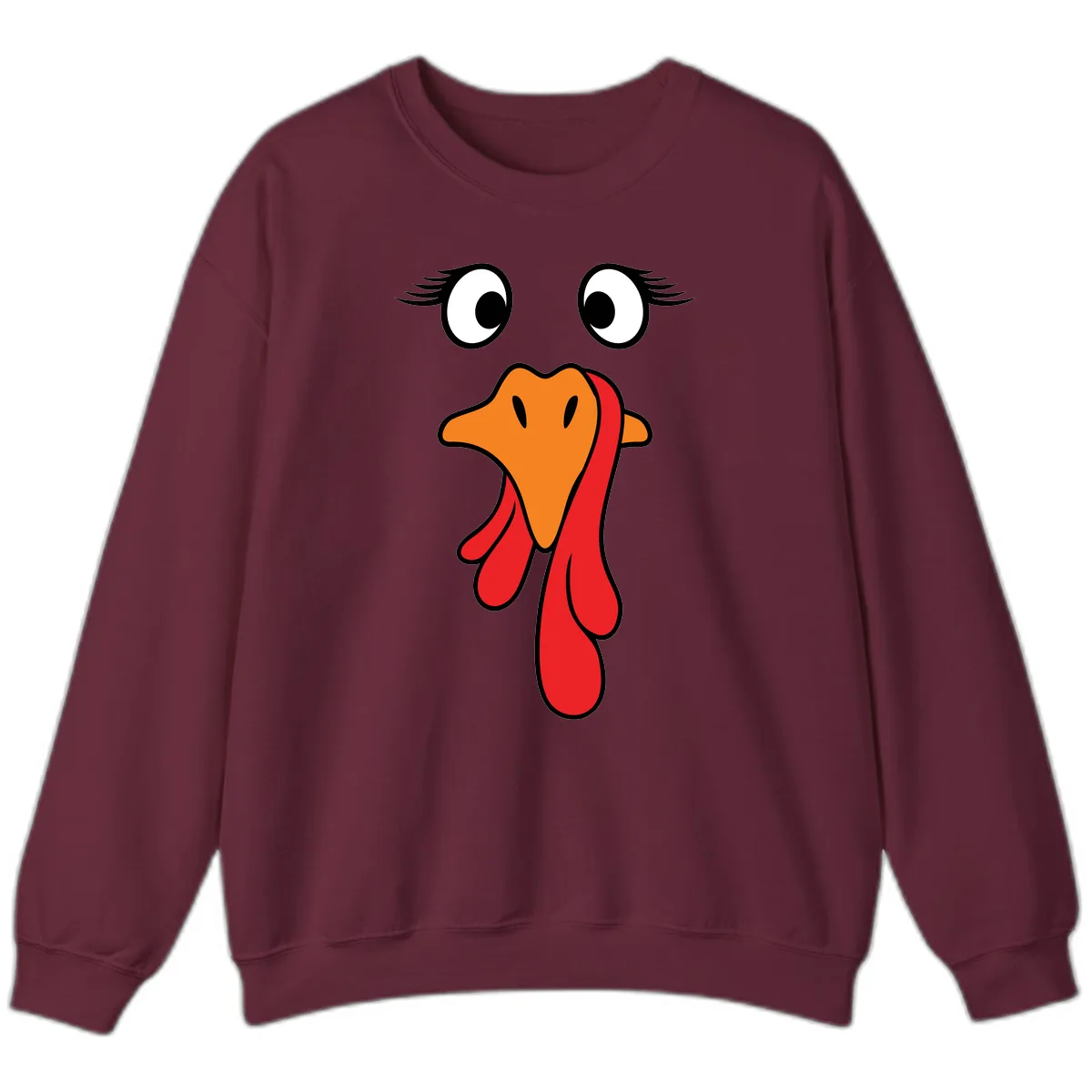 Funny Turkey Face Thanksgiving Trot Sweatshirt in Maroon