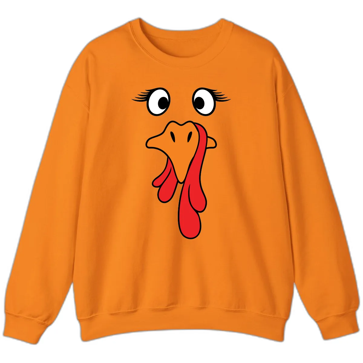 Funny Turkey Face Thanksgiving Trot Sweatshirt in Safety Orange