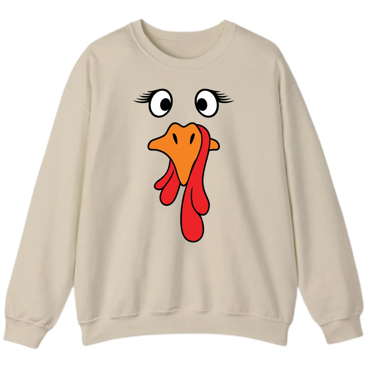 Funny Turkey Face Thanksgiving Trot Sweatshirt in Sand