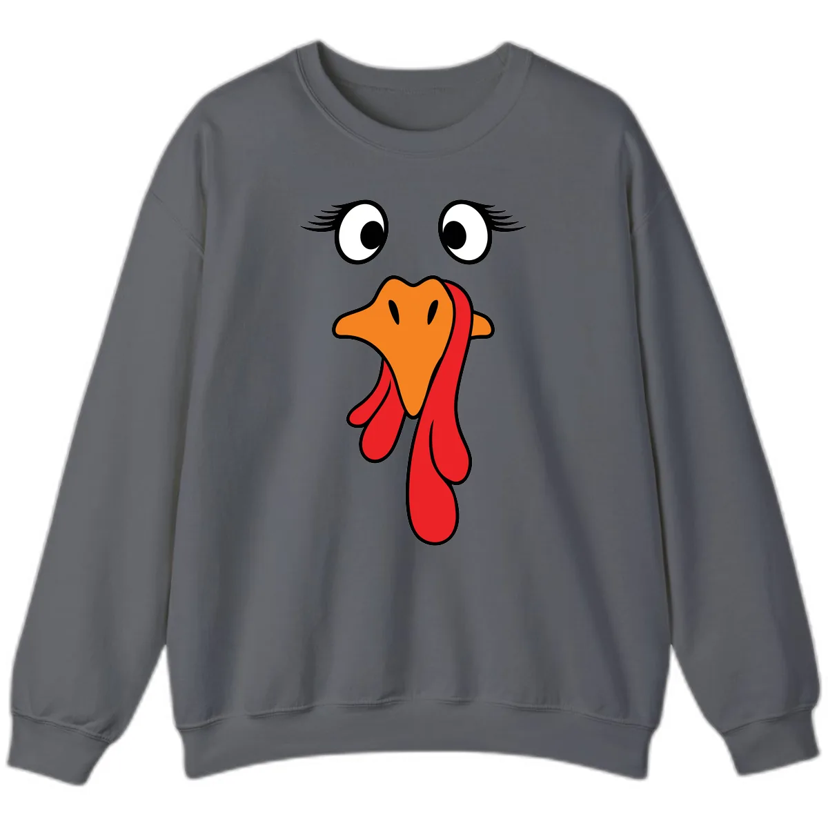 Funny Turkey Face Thanksgiving Trot Sweatshirt in Charcoal