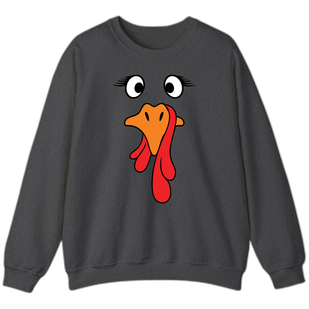 Funny Turkey Face Thanksgiving Trot Sweatshirt in Dark Heather