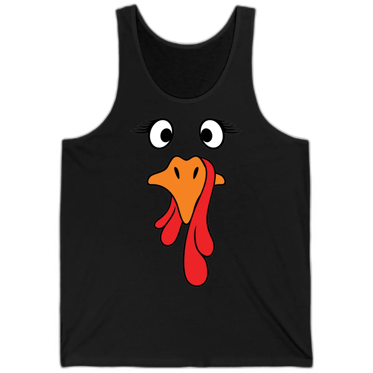 Funny Turkey Face Thanksgiving Trot Tank in Black