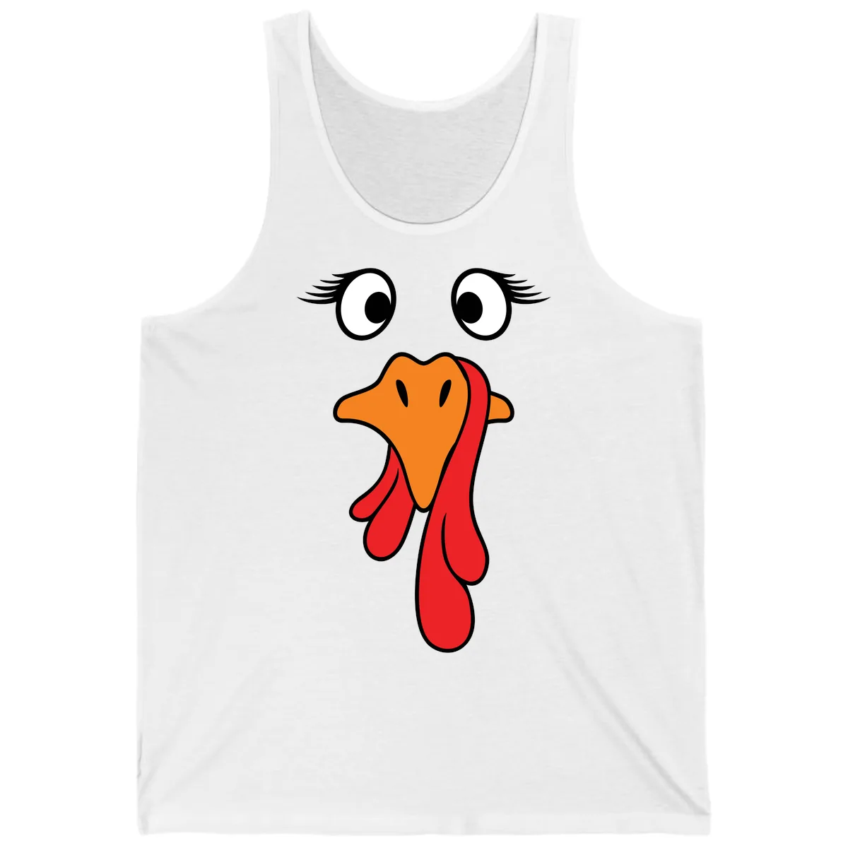 Funny Turkey Face Thanksgiving Trot Tank in White
