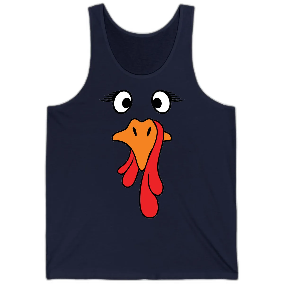 Funny Turkey Face Thanksgiving Trot Tank in Navy