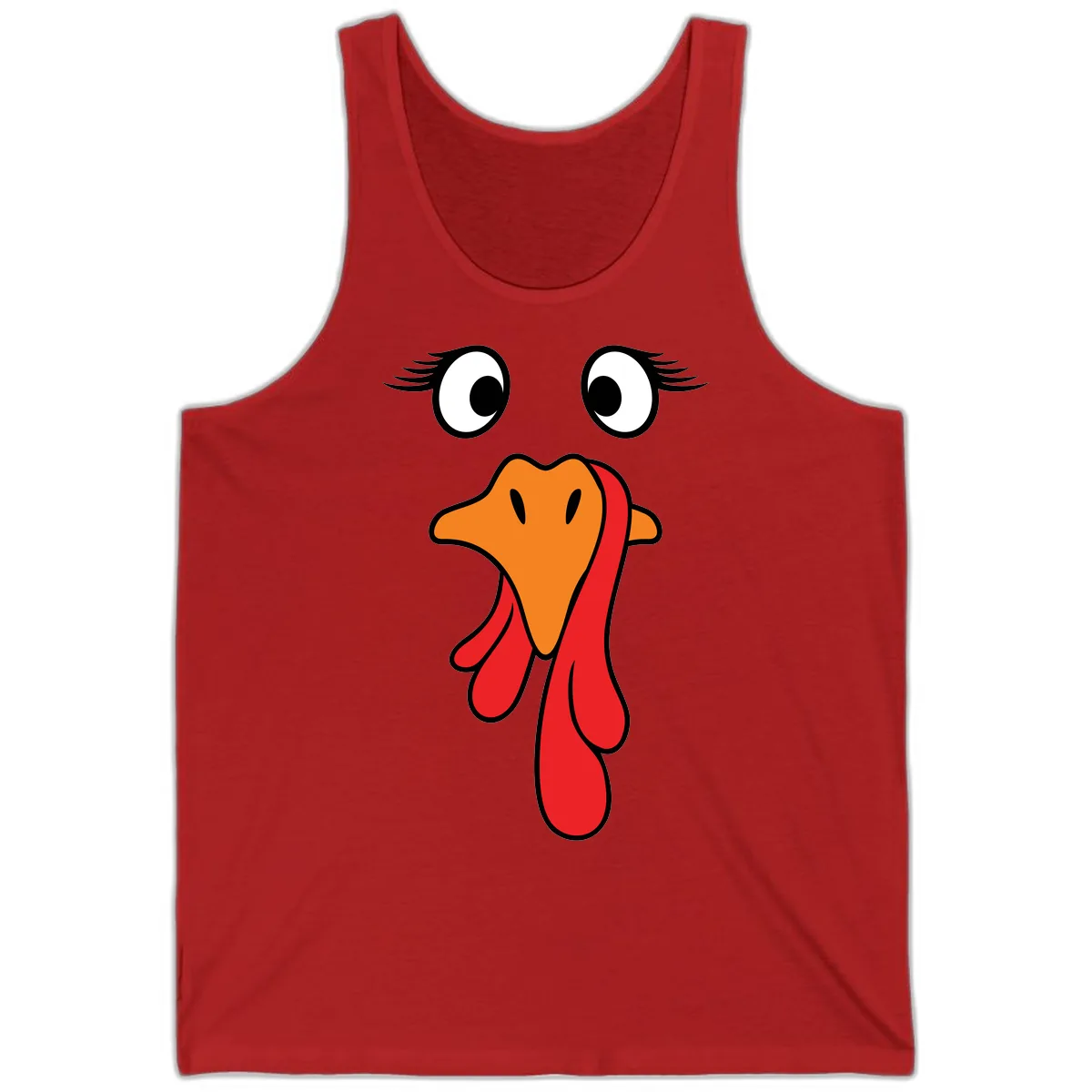 Funny Turkey Face Thanksgiving Trot Tank in Red
