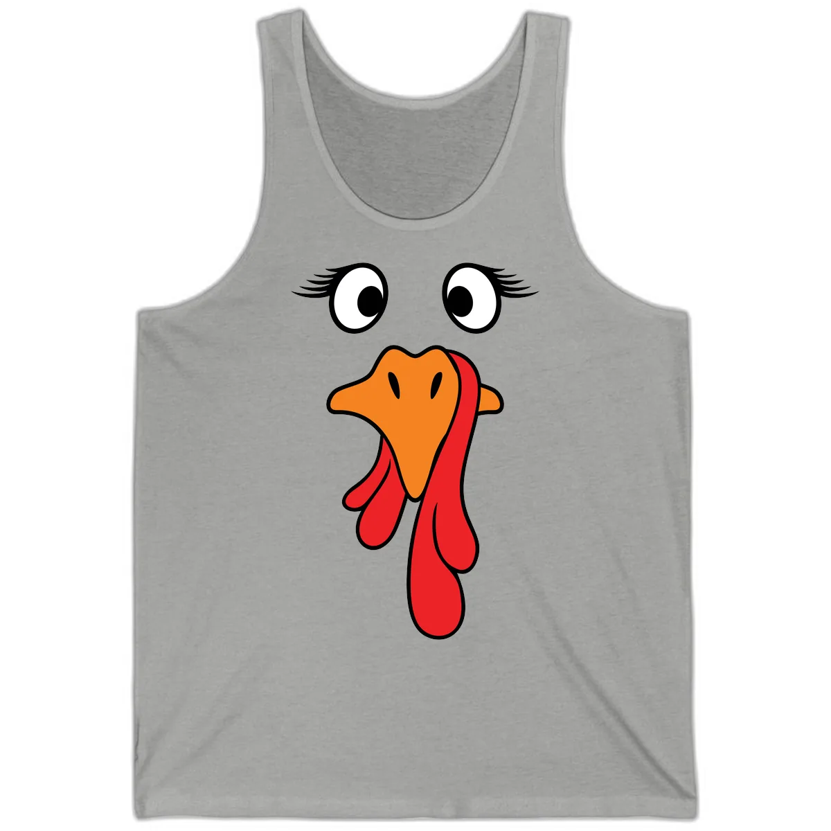 Funny Turkey Face Thanksgiving Trot Tank in Athletic Heather