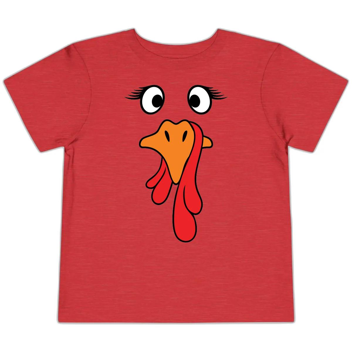 Funny Turkey Face Thanksgiving Trot Toddler T-Shirt in Heather Red