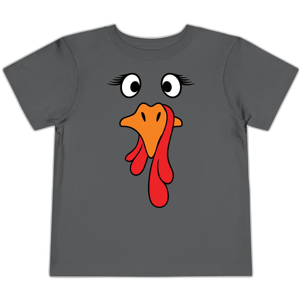 Funny Turkey Face Thanksgiving Trot Toddler T-Shirt in Asphalt
