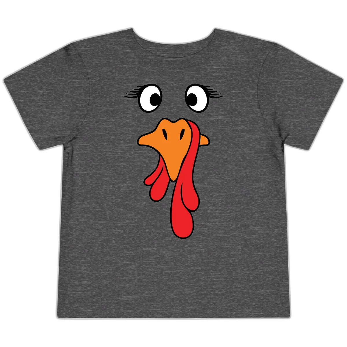 Funny Turkey Face Thanksgiving Trot Toddler T-Shirt in Dark Heather Grey