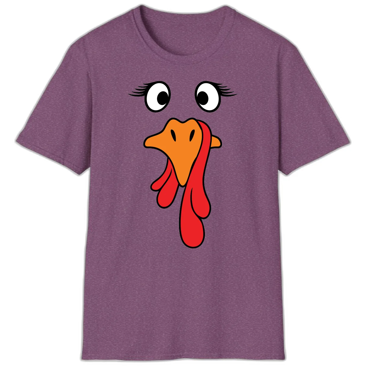Funny Turkey Face Thanksgiving Trot T-Shirt in Heather Maroon
