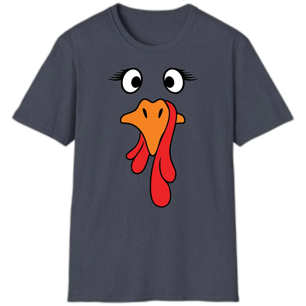Funny Turkey Face Thanksgiving Trot T-Shirt in Heather Navy