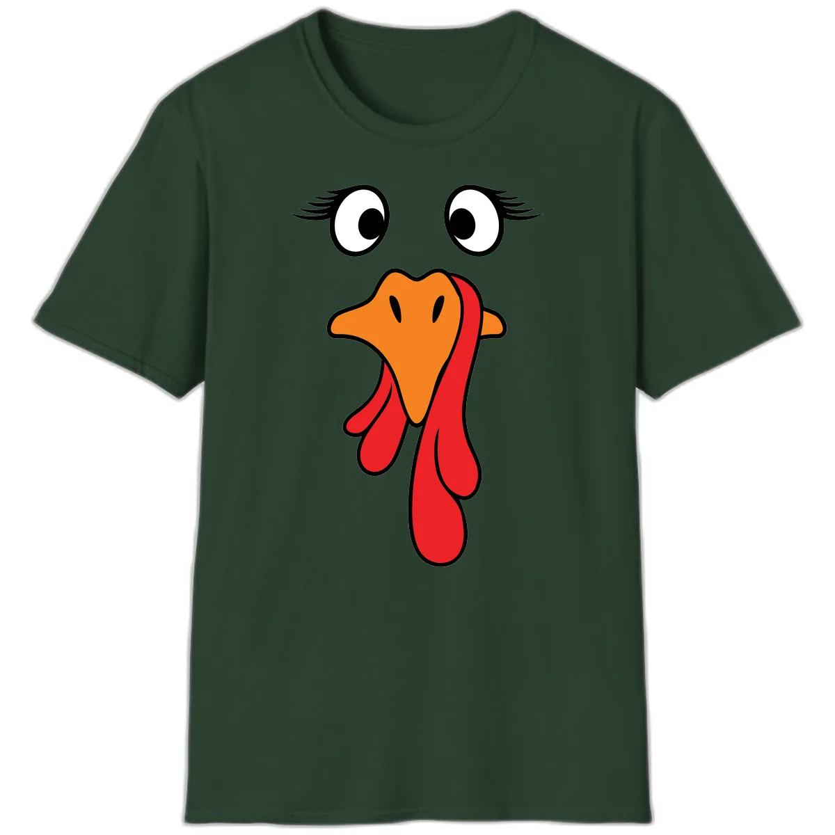 Funny Turkey Face Thanksgiving Trot T-Shirt in Forest Green