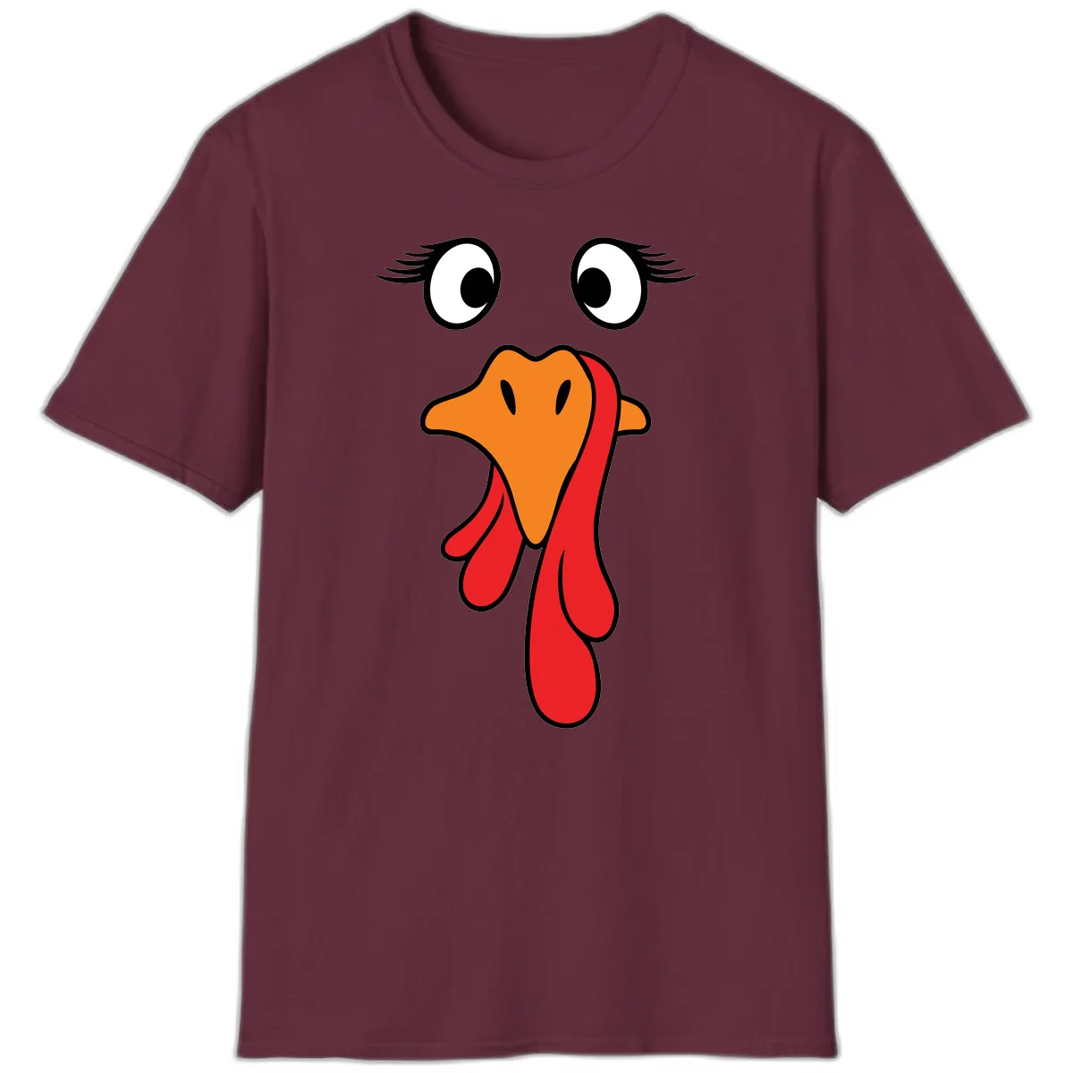 Funny Turkey Face Thanksgiving Trot T-Shirt in Maroon