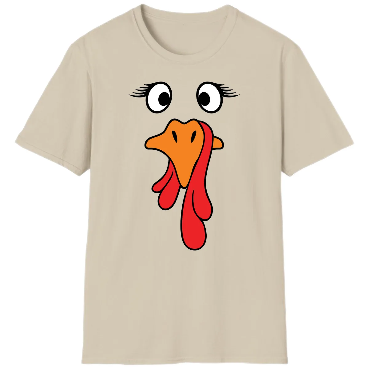 Funny Turkey Face Thanksgiving Trot T-Shirt in Sand