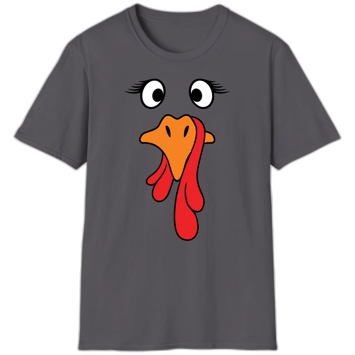 Funny Turkey Face Thanksgiving Trot T-Shirt in Charcoal