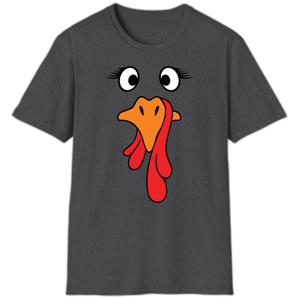 Funny Turkey Face Thanksgiving Trot T-Shirt in Dark Heather