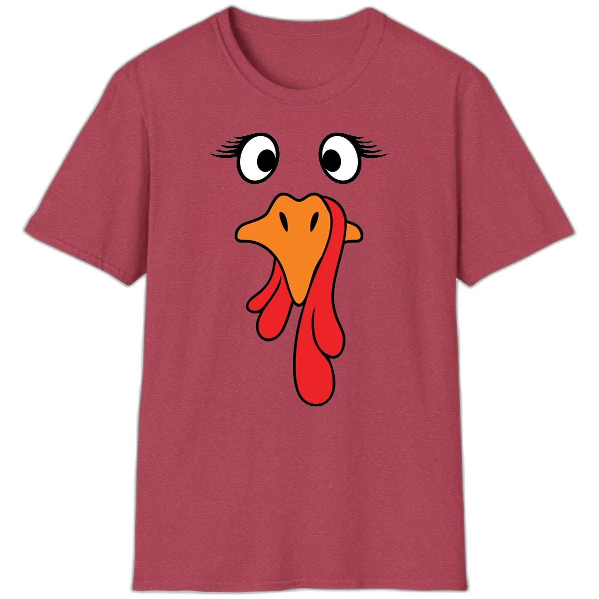 Funny Turkey Face Thanksgiving Trot T-Shirt in Heather Cardinal