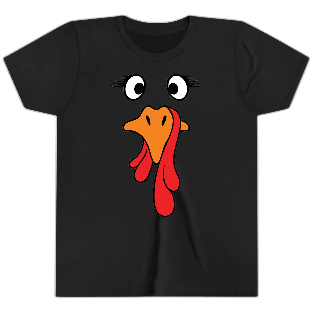 Funny Turkey Face Thanksgiving Trot Youth T-Shirt in Black
