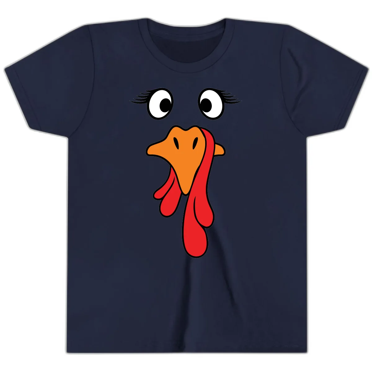 Funny Turkey Face Thanksgiving Trot Youth T-Shirt in Navy