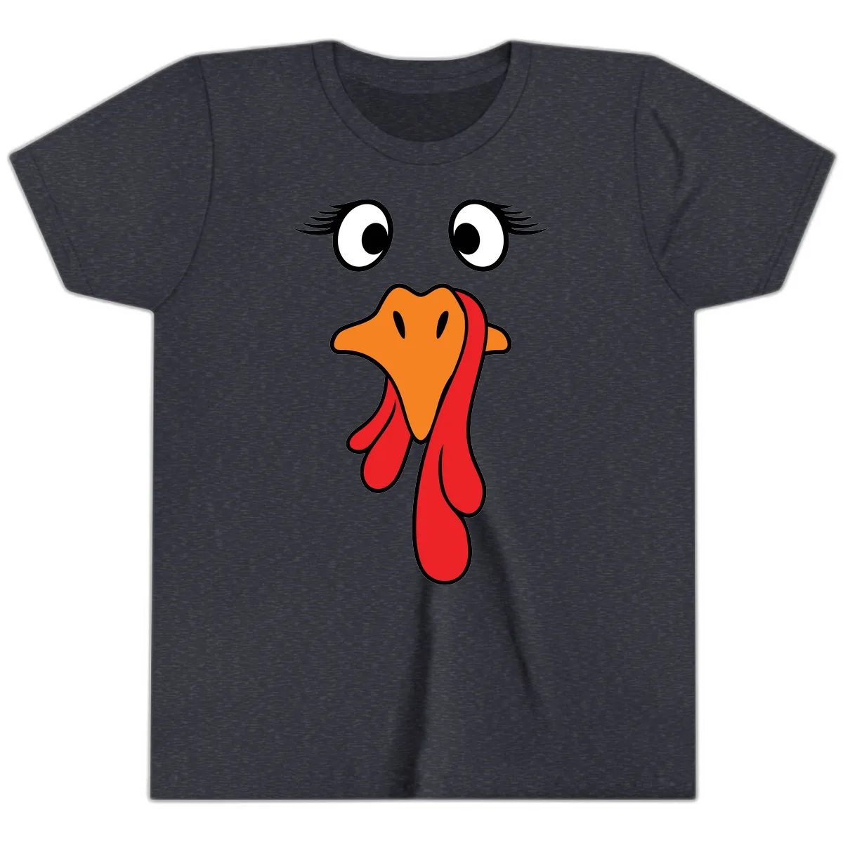 Funny Turkey Face Thanksgiving Trot Youth T-Shirt in Heather Navy