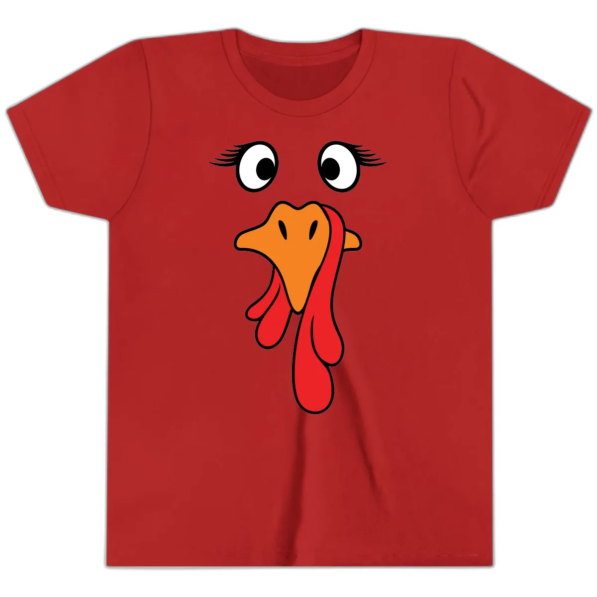 Funny Turkey Face Thanksgiving Trot Youth T-Shirt in Red