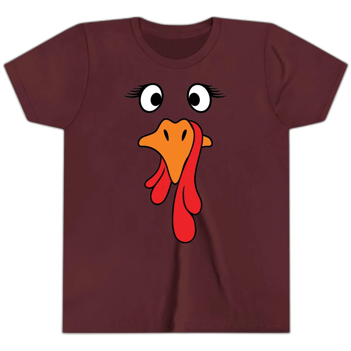 Funny Turkey Face Thanksgiving Trot Youth T-Shirt in Maroon