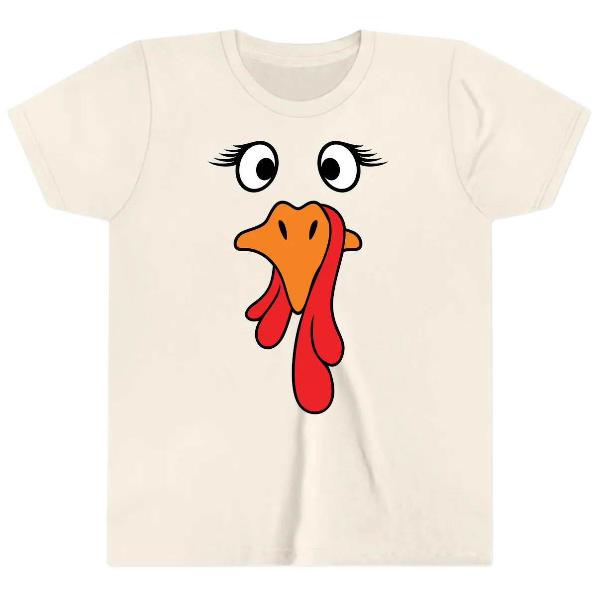 Funny Turkey Face Thanksgiving Trot Youth T-Shirt in Natural