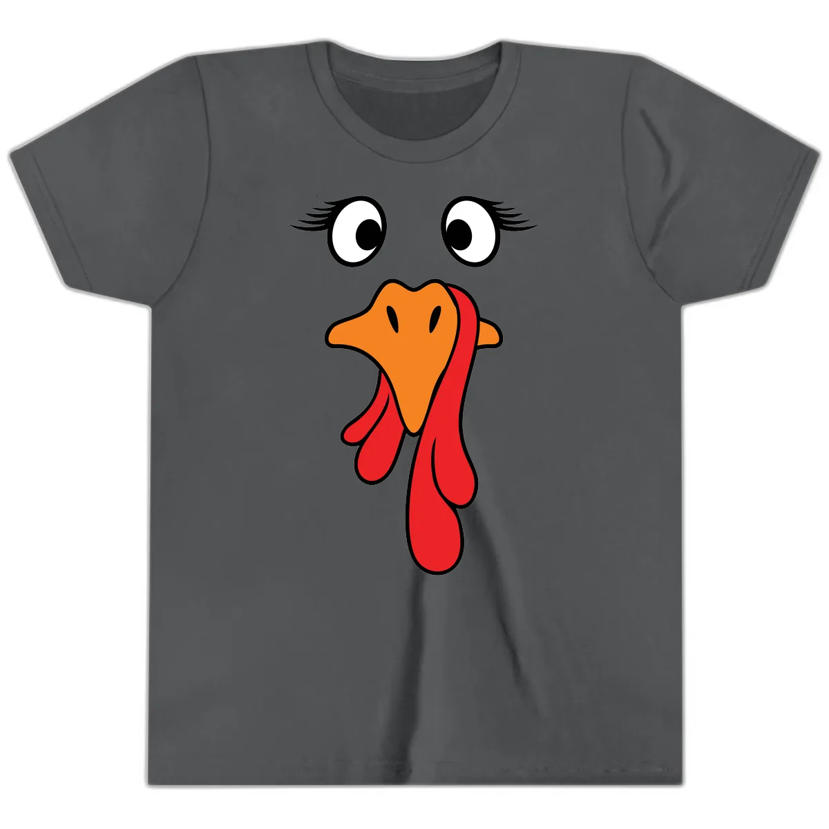 Funny Turkey Face Thanksgiving Trot Youth T-Shirt in Asphalt