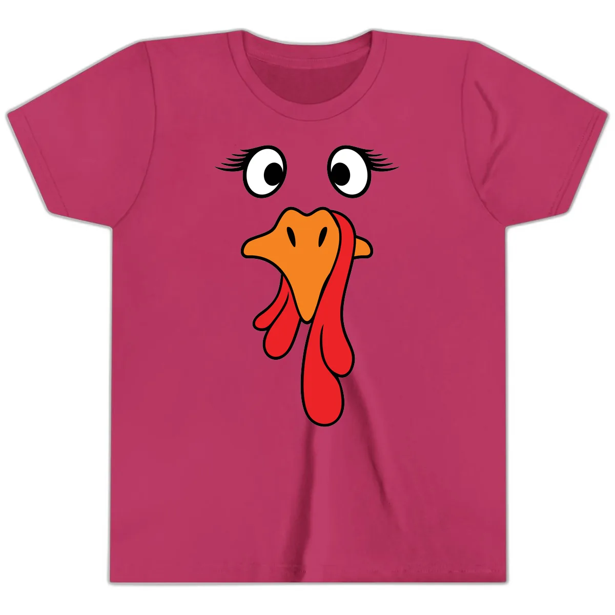 Funny Turkey Face Thanksgiving Trot Youth T-Shirt in Berry