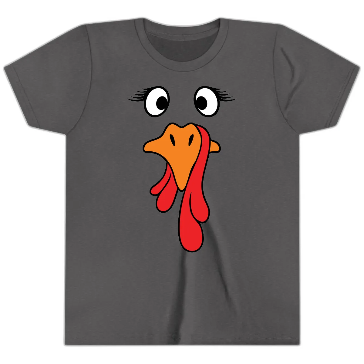 Funny Turkey Face Thanksgiving Trot Youth T-Shirt in Dark Heather Grey