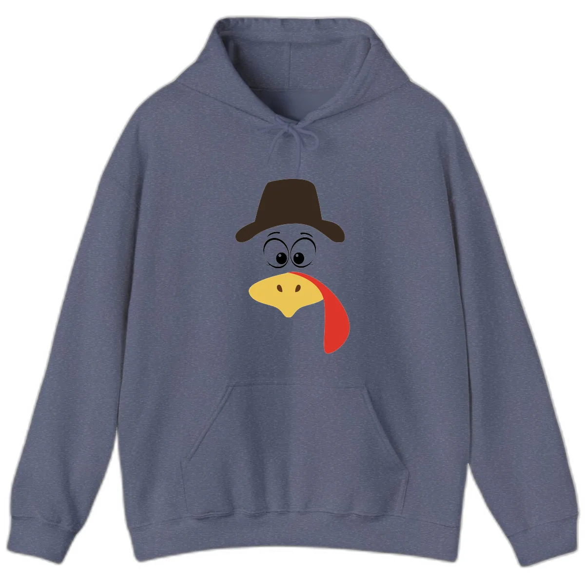 Turkey Trot Cowboy Face Hoodie in Heather Navy