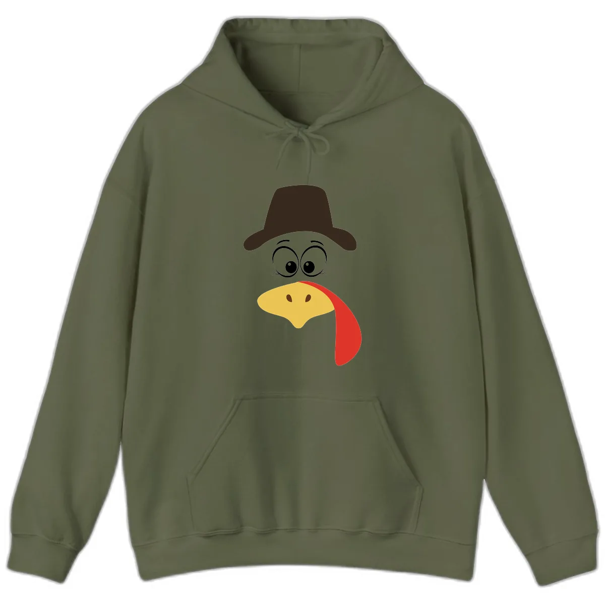 Turkey Trot Cowboy Face Hoodie in Military Green