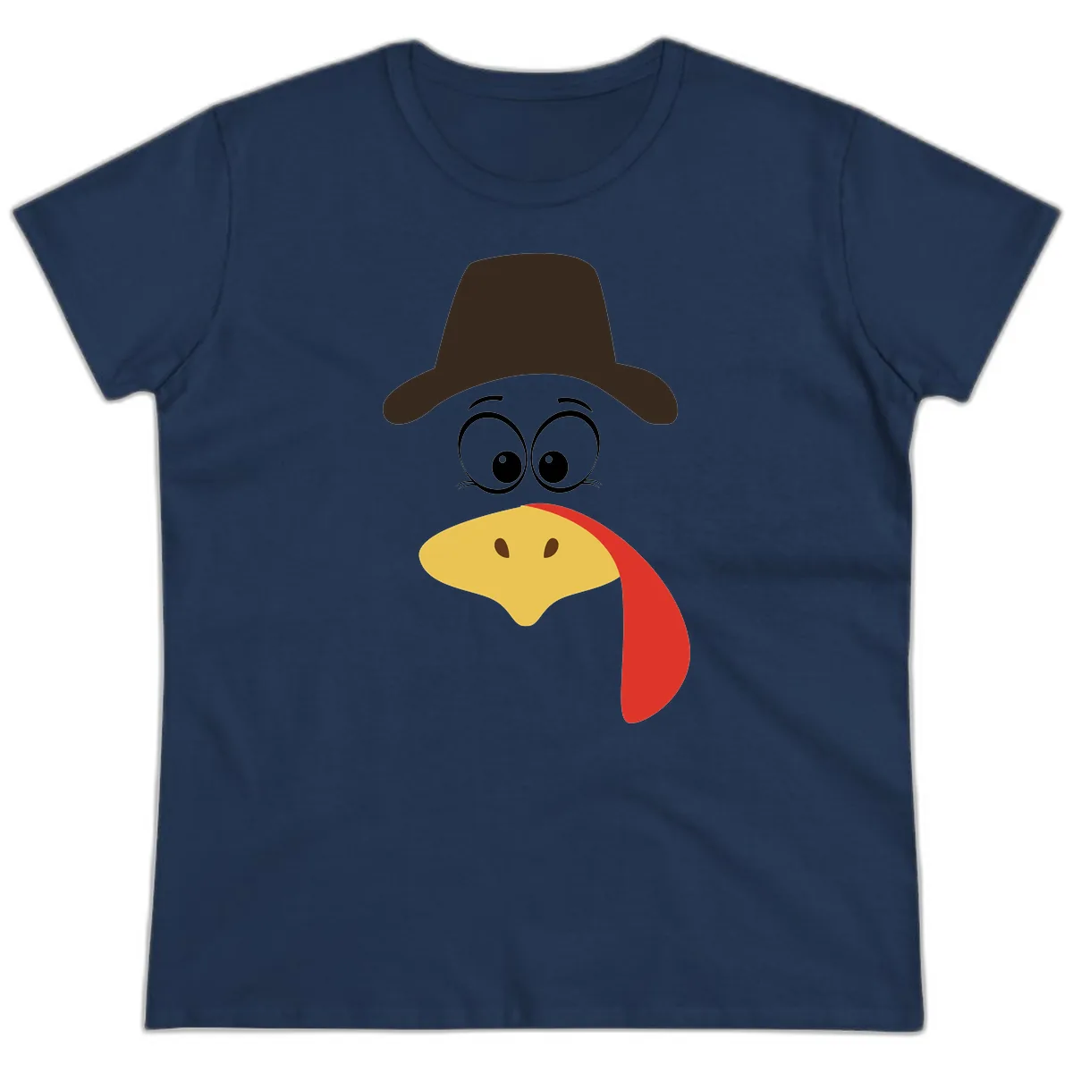 Turkey Trot Cowboy Face Ladies Tee in Navy