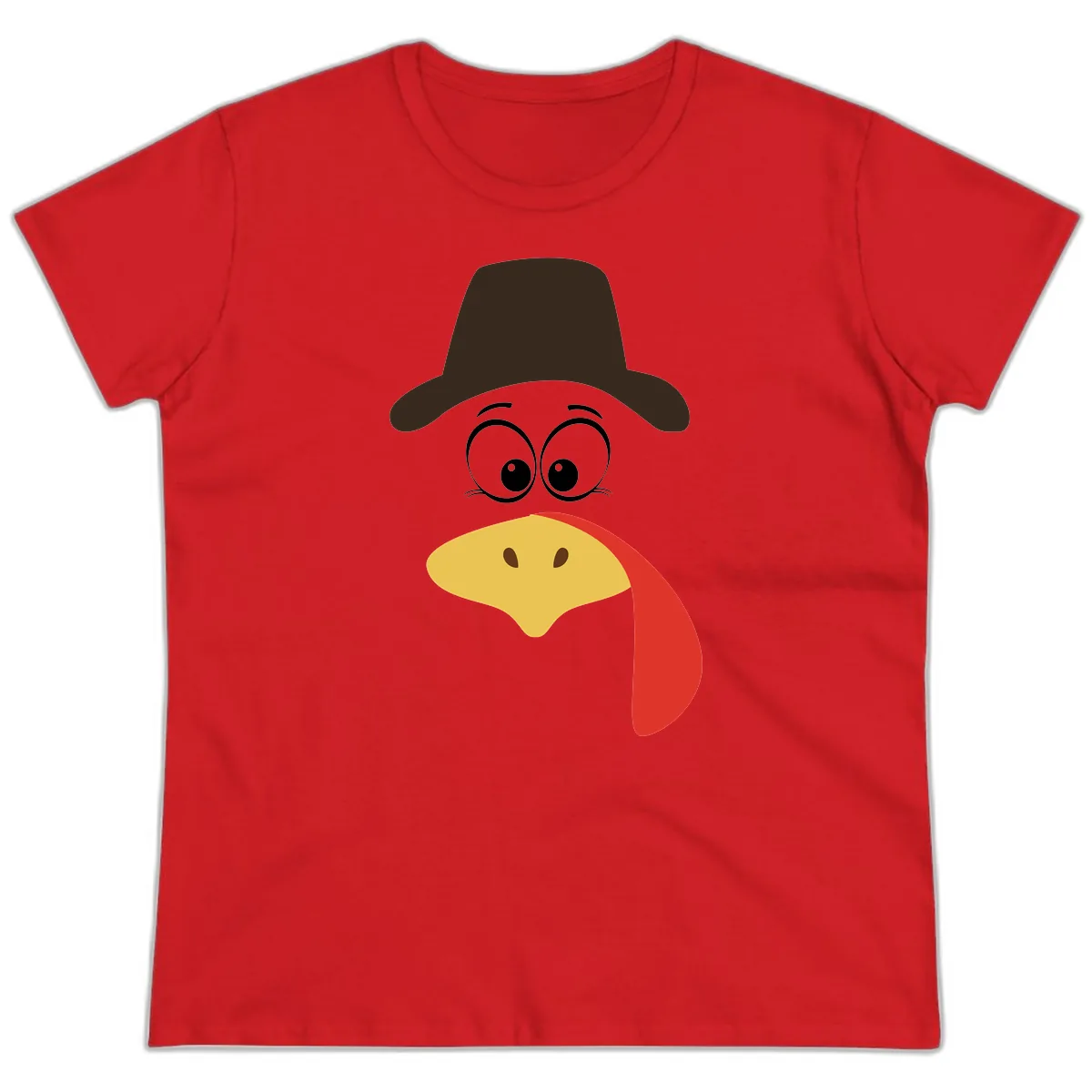Turkey Trot Cowboy Face Ladies Tee in Red