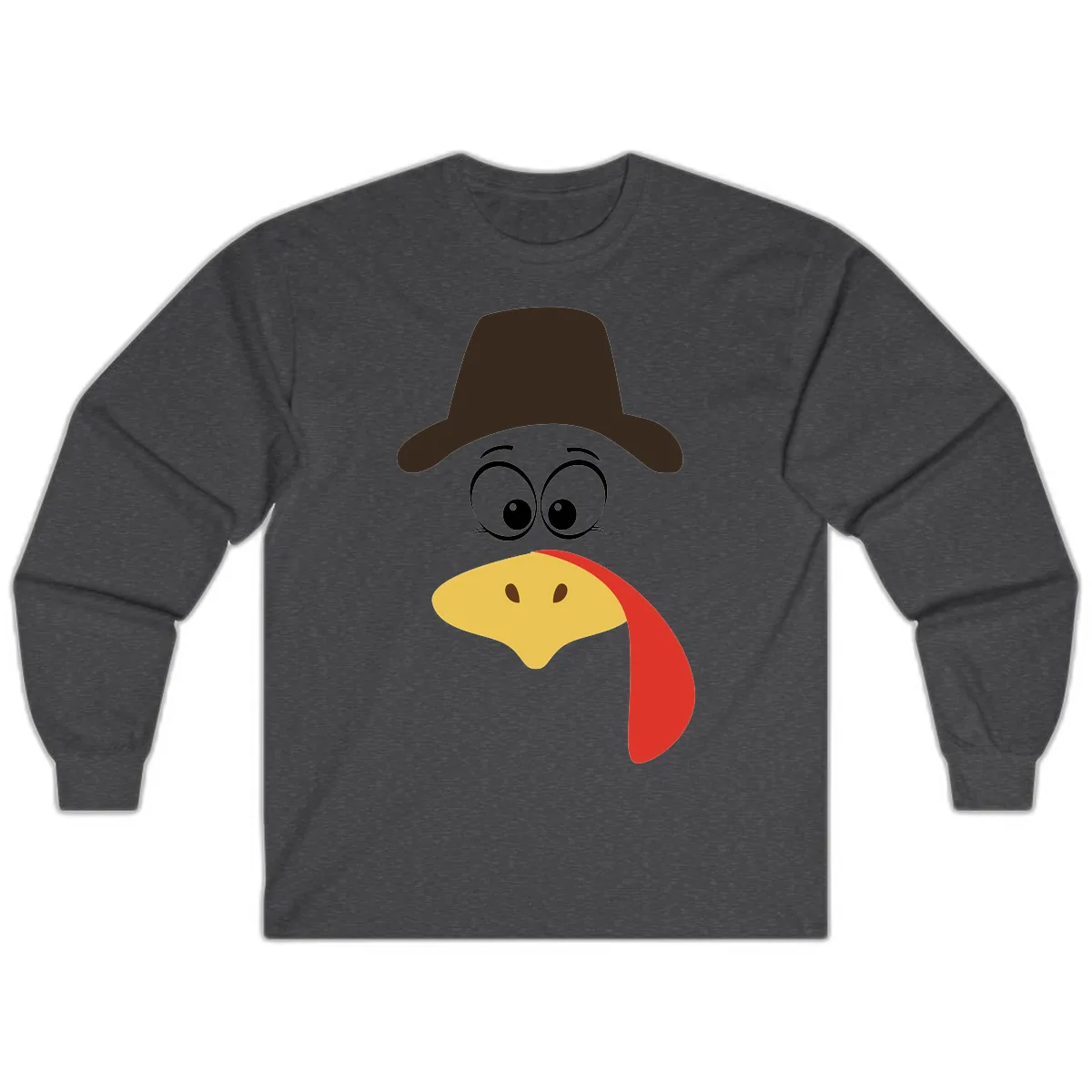 Turkey Trot Cowboy Face Long Sleeve in Dark Heather