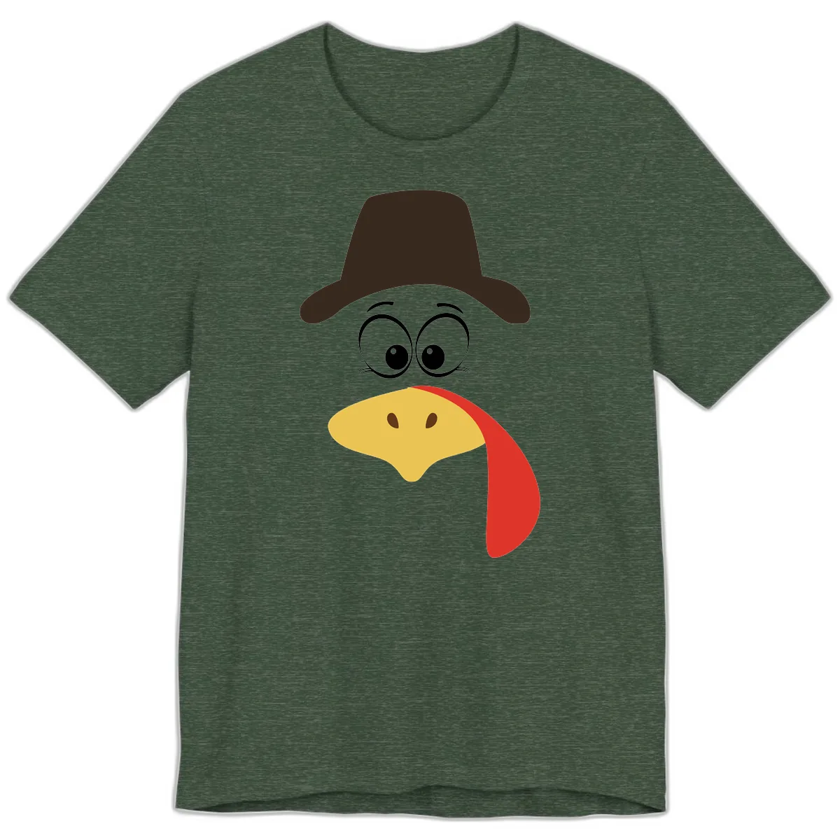 Turkey Trot Cowboy Face Premium T-Shirt in Heather Forest