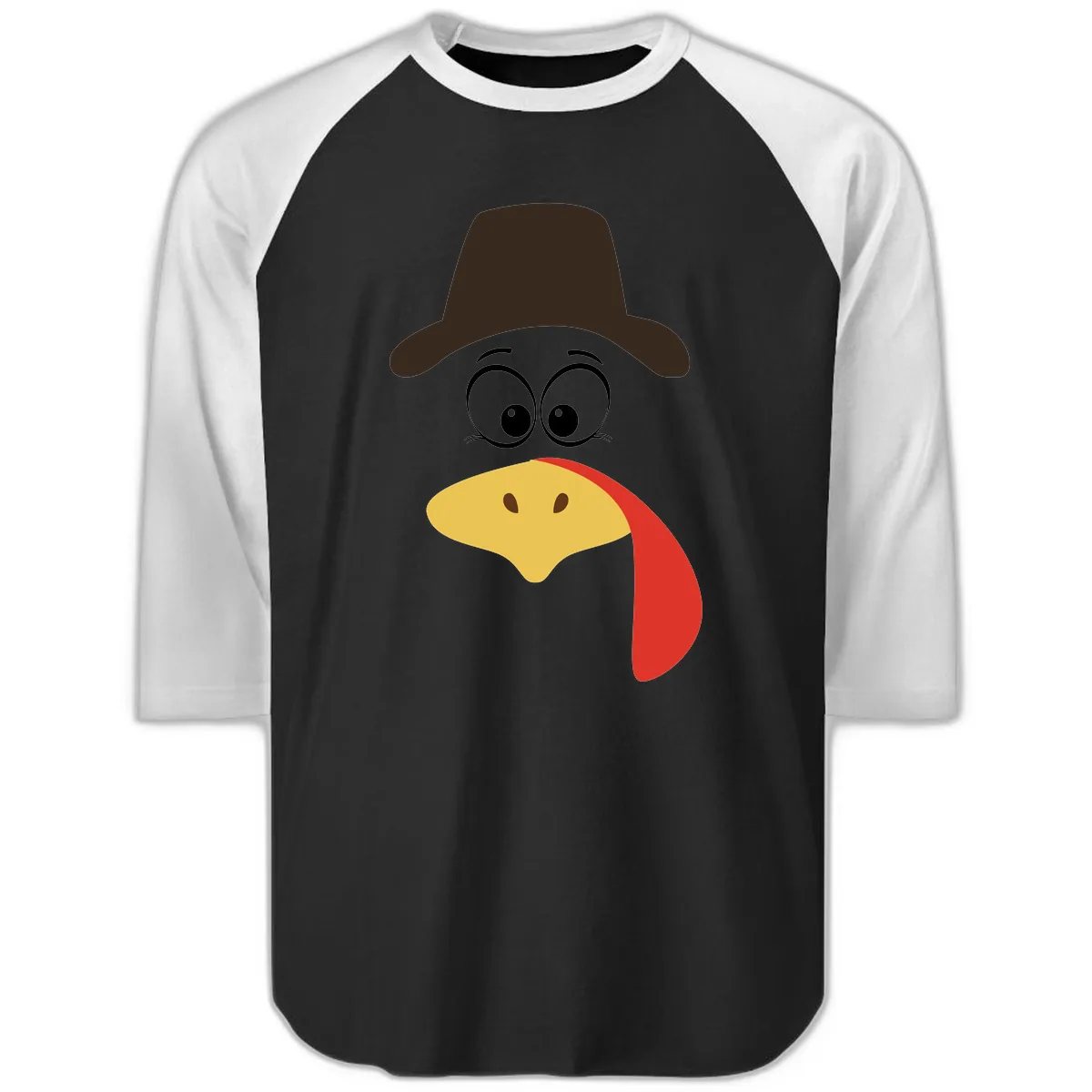 Turkey Trot Cowboy Face Raglan 3/4 in Black White