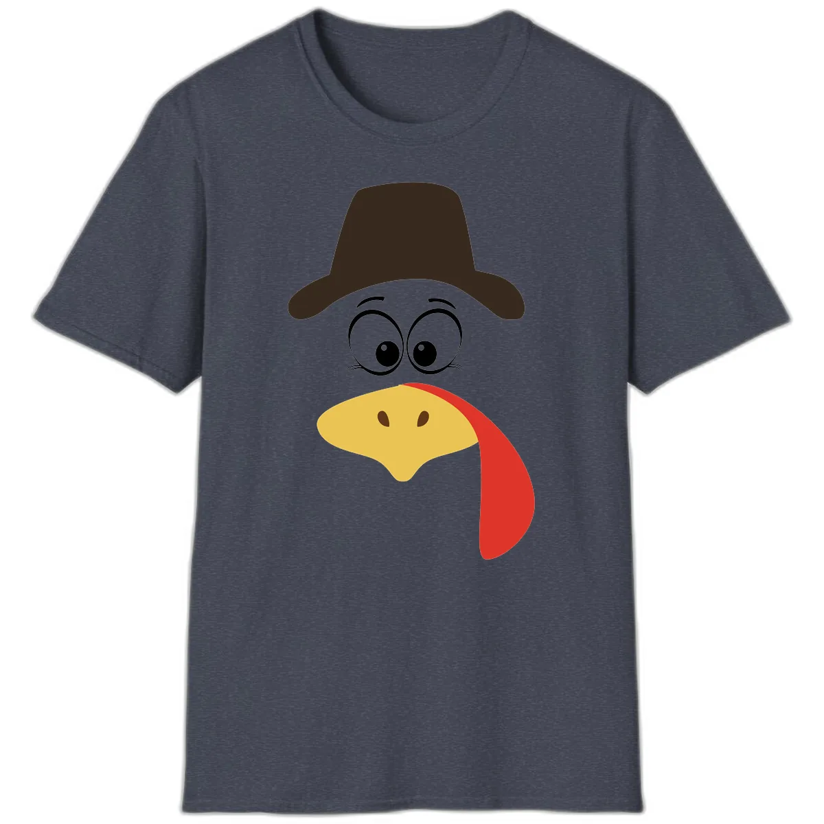 Turkey Trot Cowboy Face T-Shirt in Heather Navy