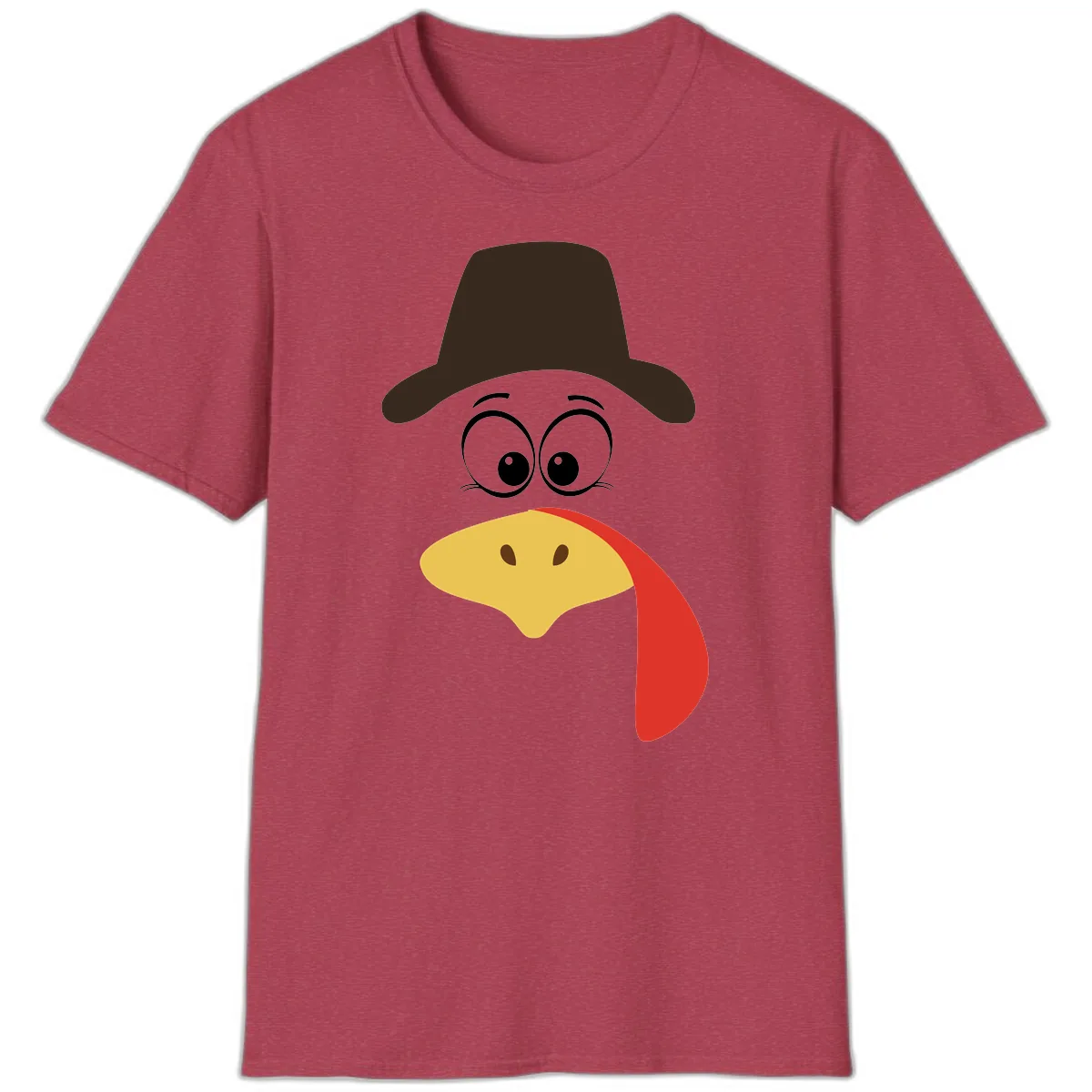 Turkey Trot Cowboy Face T-Shirt in Heather Cardinal