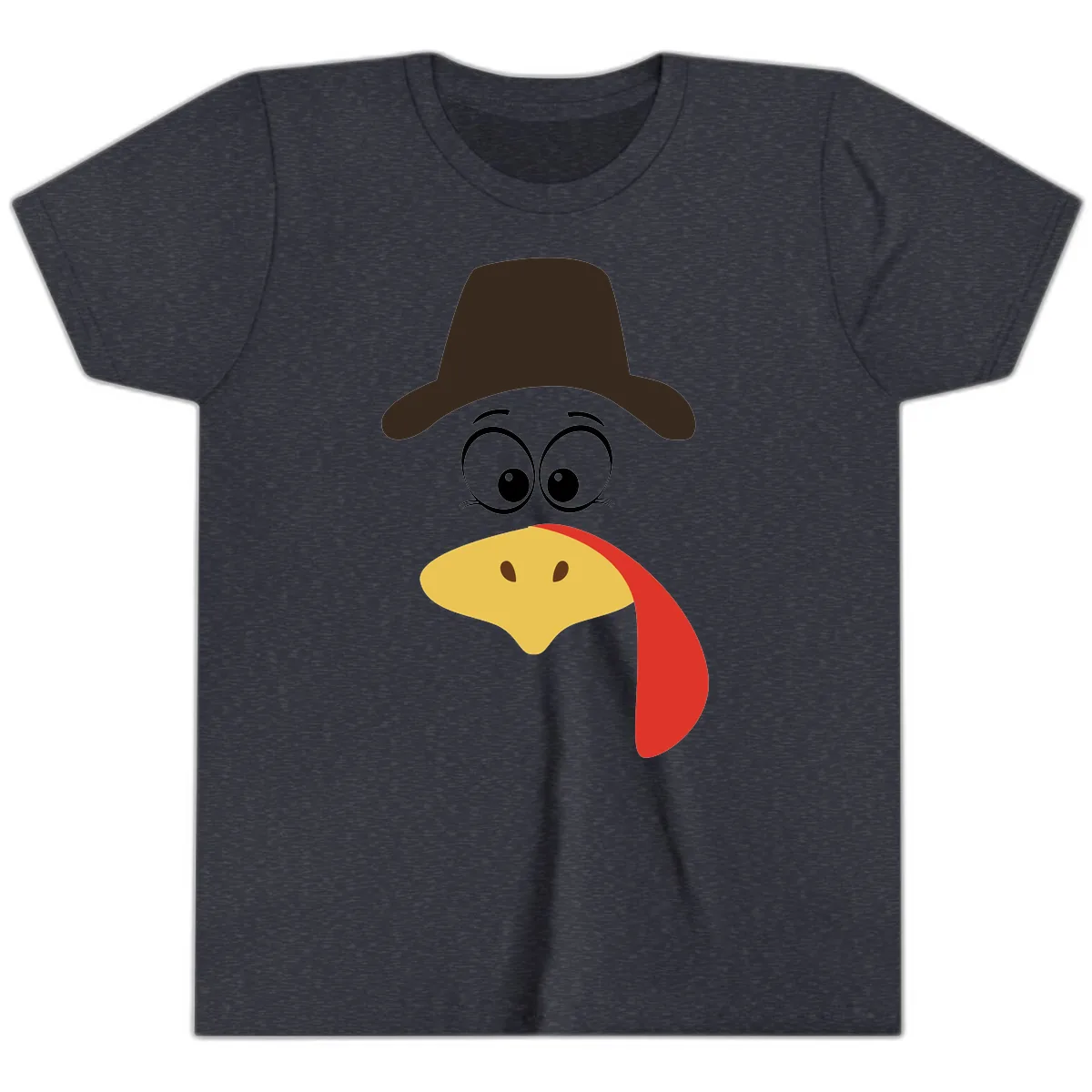 Turkey Trot Cowboy Face Youth T-Shirt in Heather Navy