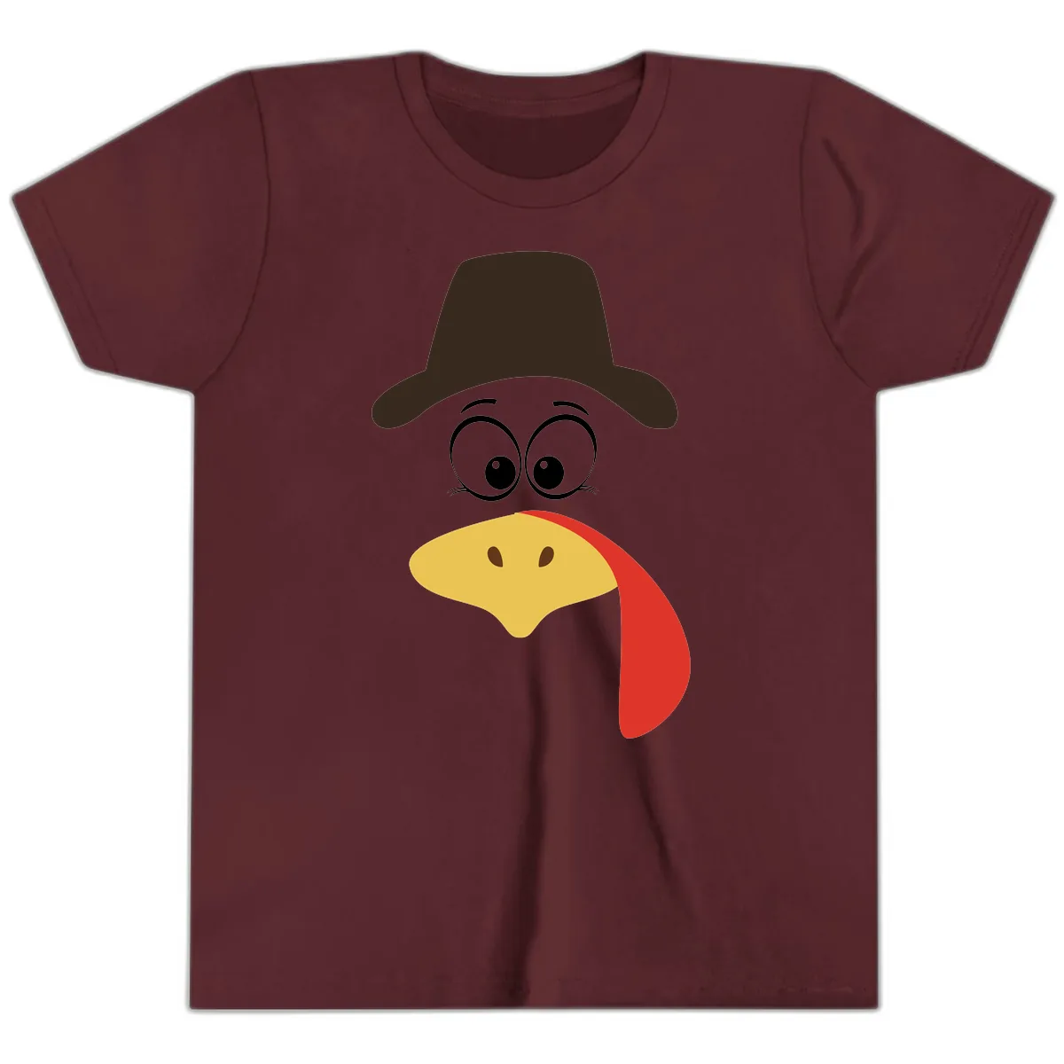 Turkey Trot Cowboy Face Youth T-Shirt in Maroon