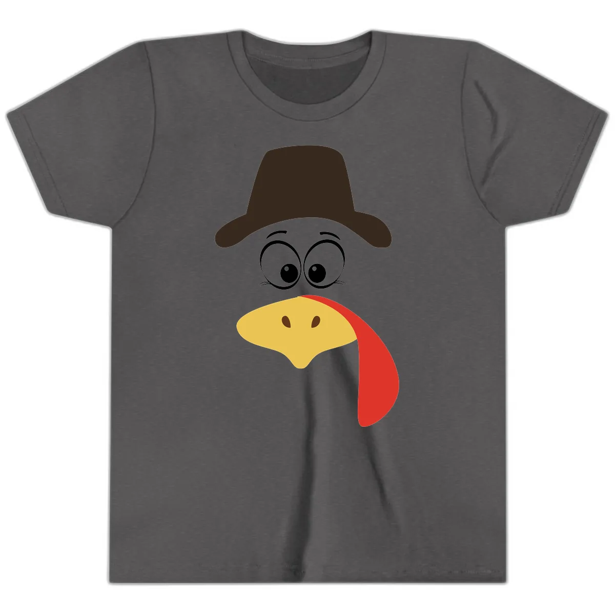 Turkey Trot Cowboy Face Youth T-Shirt in Dark Heather Grey