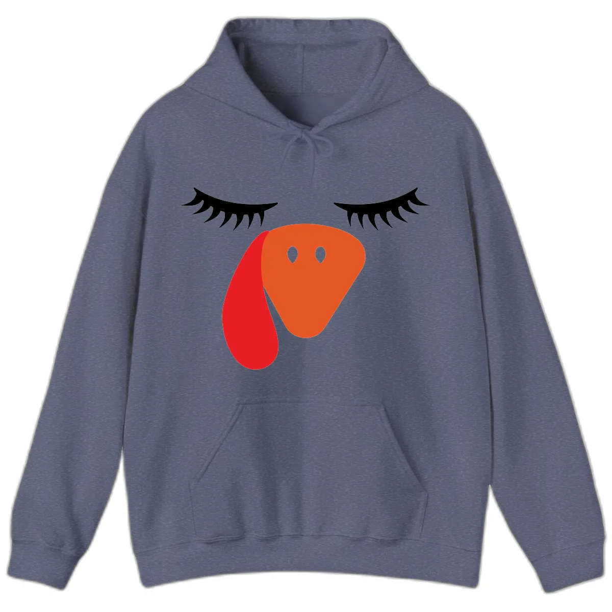 Funny Turkey Face Thanksgiving Hoodie in Heather Navy