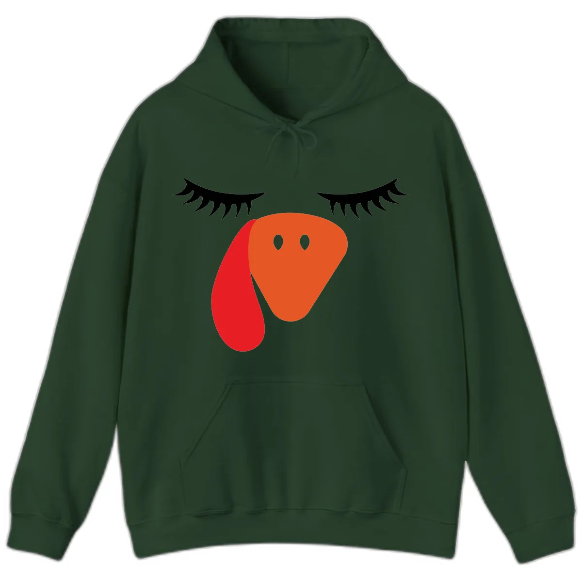 Funny Turkey Face Thanksgiving Hoodie in Forest Green