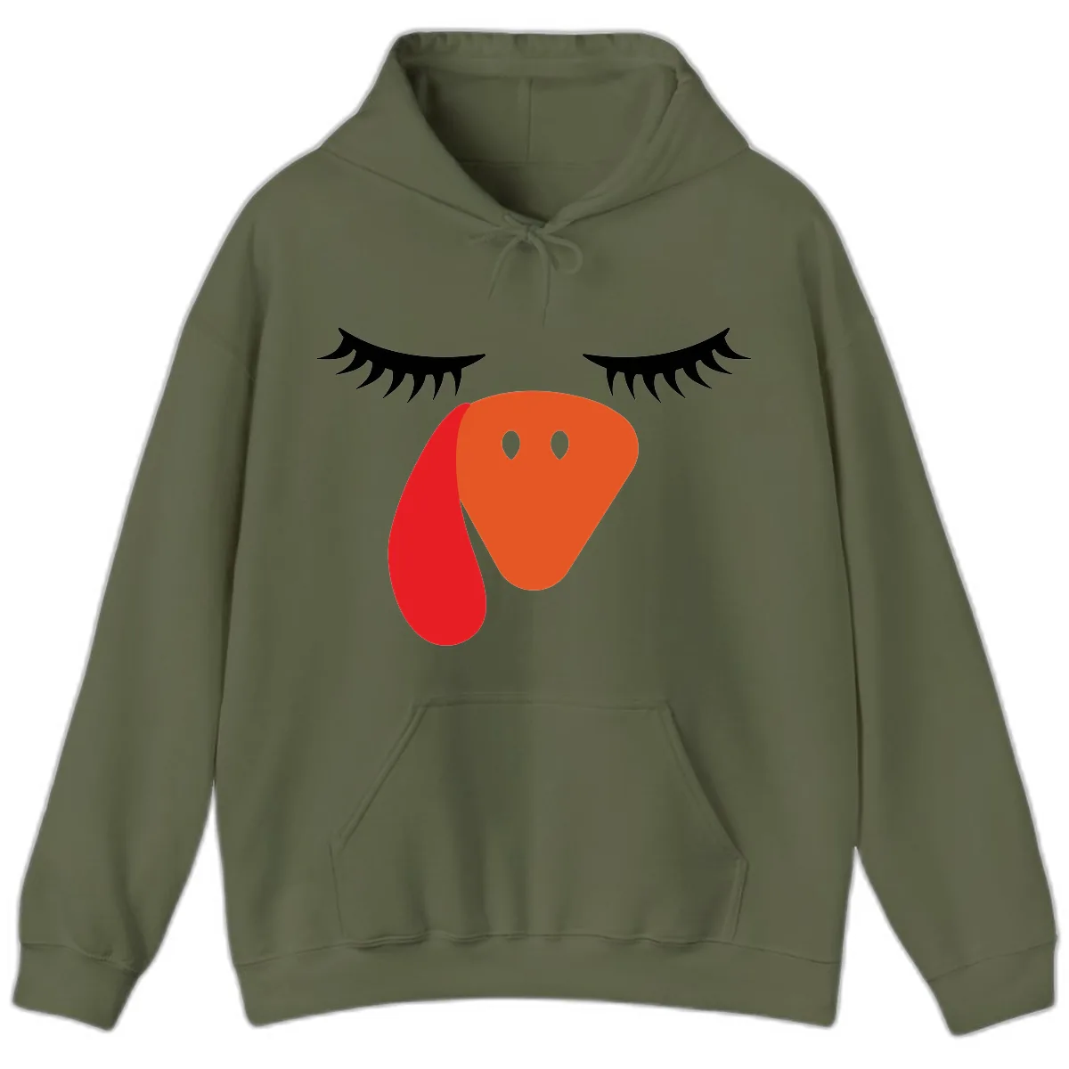 Funny Turkey Face Thanksgiving Hoodie in Military Green