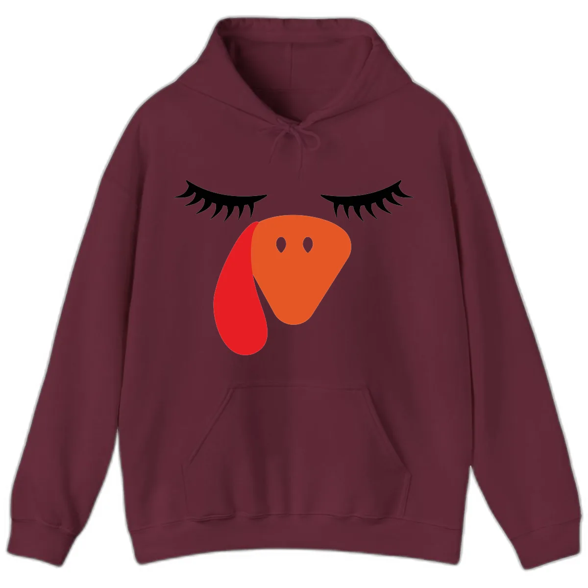 Funny Turkey Face Thanksgiving Hoodie in Maroon