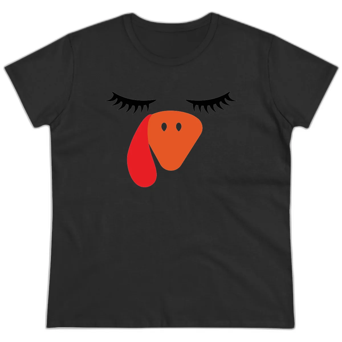 Funny Turkey Face Thanksgiving Ladies Tee in Black
