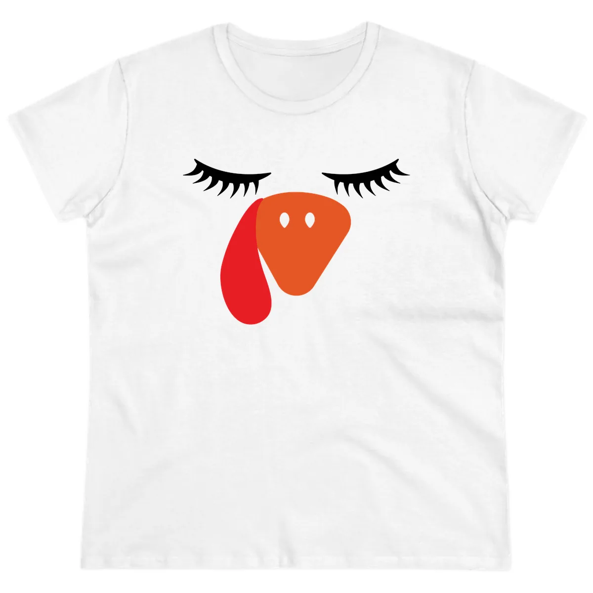 Funny Turkey Face Thanksgiving Ladies Tee in White